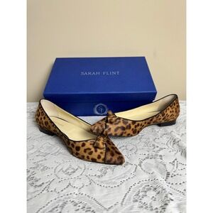Sarah Flint Natalie Leopard Calf Hair Flats Bow Italy Sz 37.5 Womens